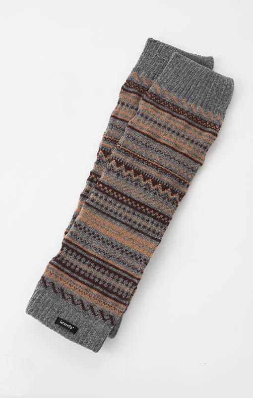 This is a photo of the brand name Knitido+ in the color MIDDLE GREY/TAN/BROWN with the product name Wool Blend Fair Isle Leg Warmer