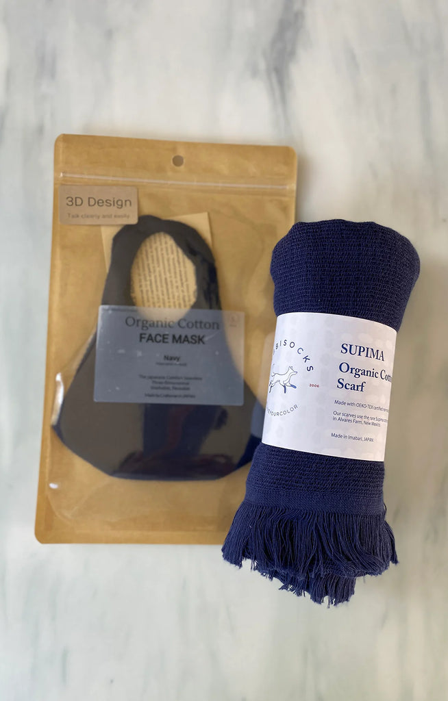 Tabbisocks Wellness Set of Organic Cotton Mask and Scarf in Navy