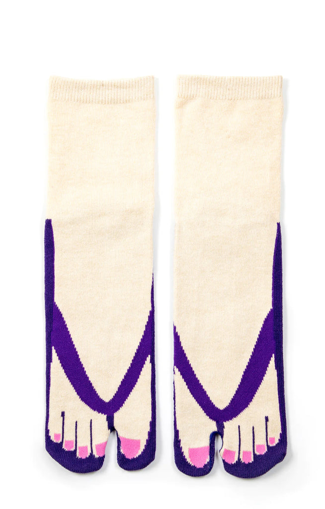 This is a picture of the NINJA SOCKS product name Color Pedicure Tabi Sandal Toe Socks Purple