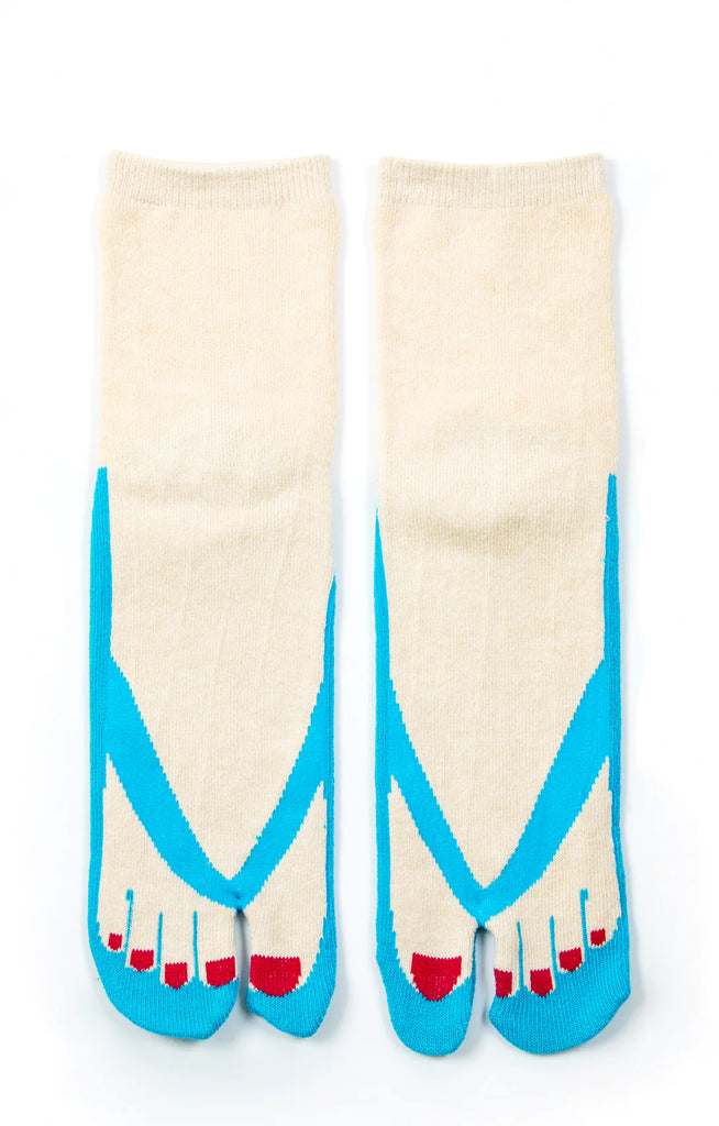 This is a picture of the NINJA SOCKS product name Color Pedicure Tabi Sandal Toe Socks Turquoise