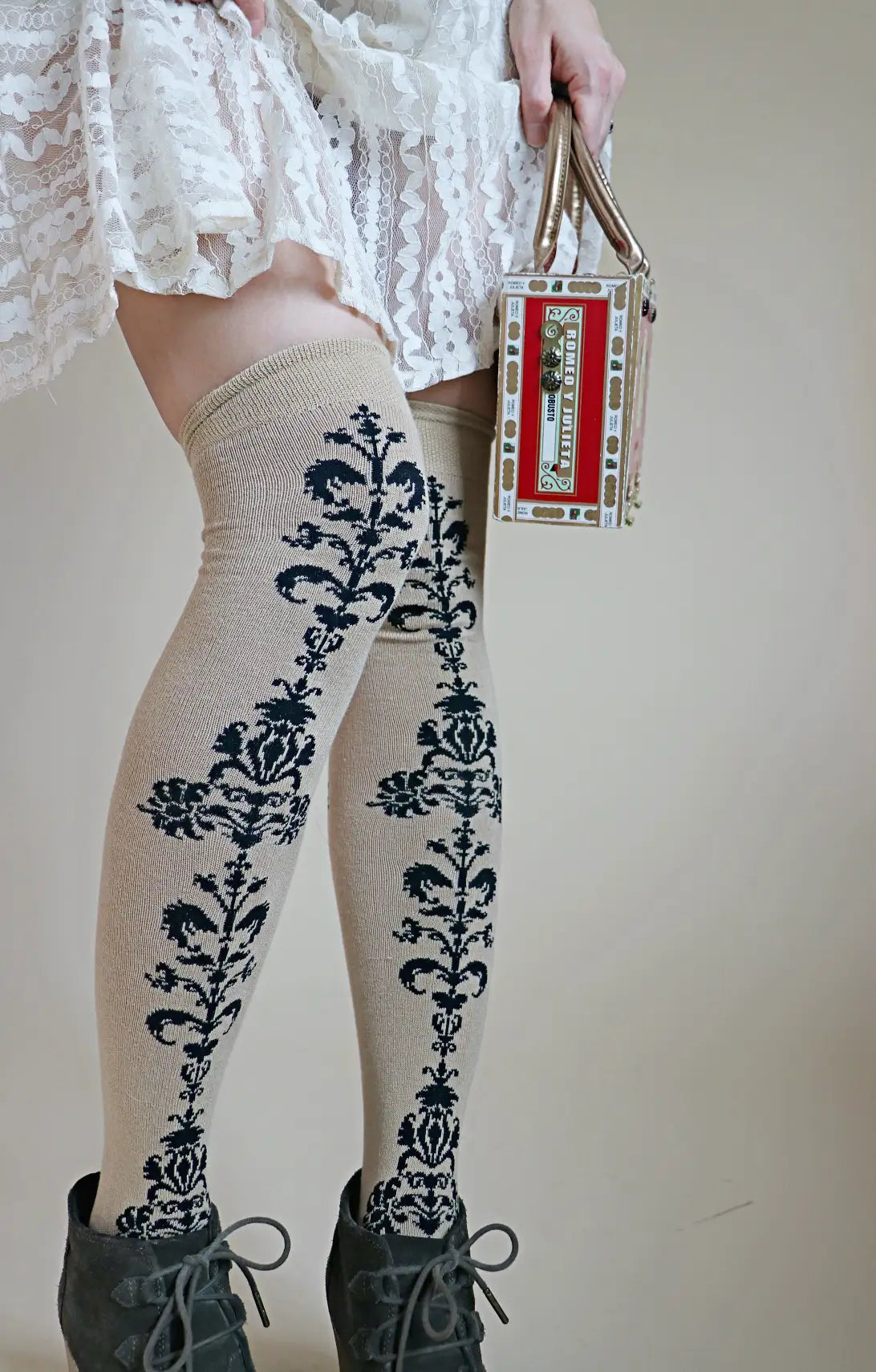 Victorian Floral Chain Over The Knee Socks