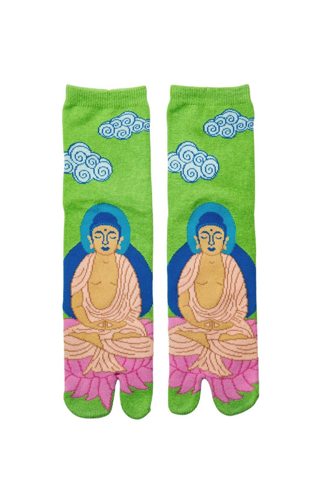 This is a picture of NINJA SOCKS product name Buddha Tabi Toe Socks Green