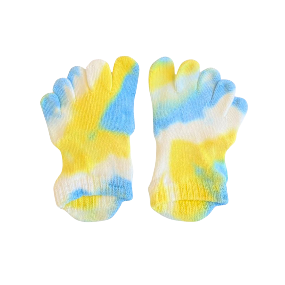 Lime color tie died ankle Toe socks.