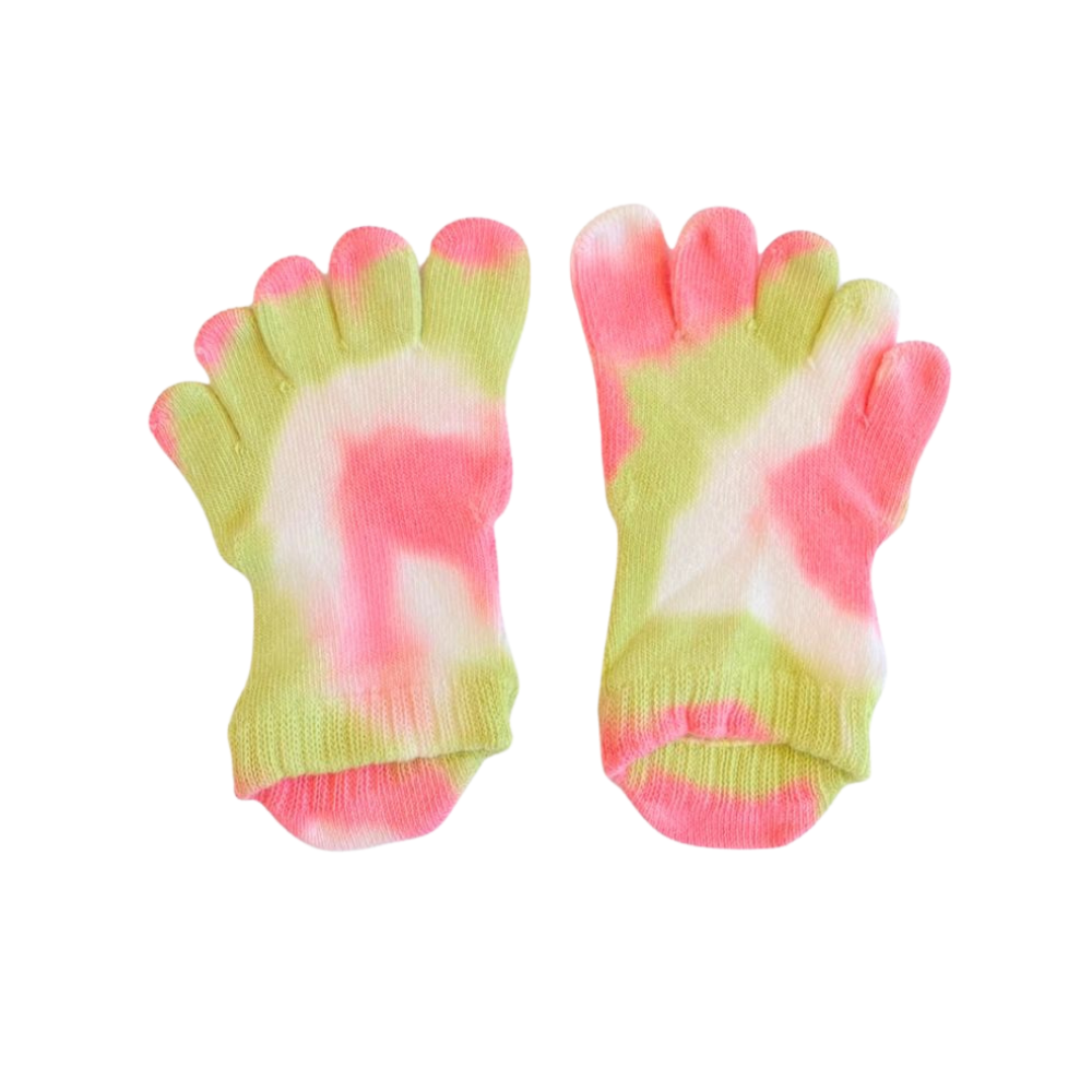Pink and green tie die socks.