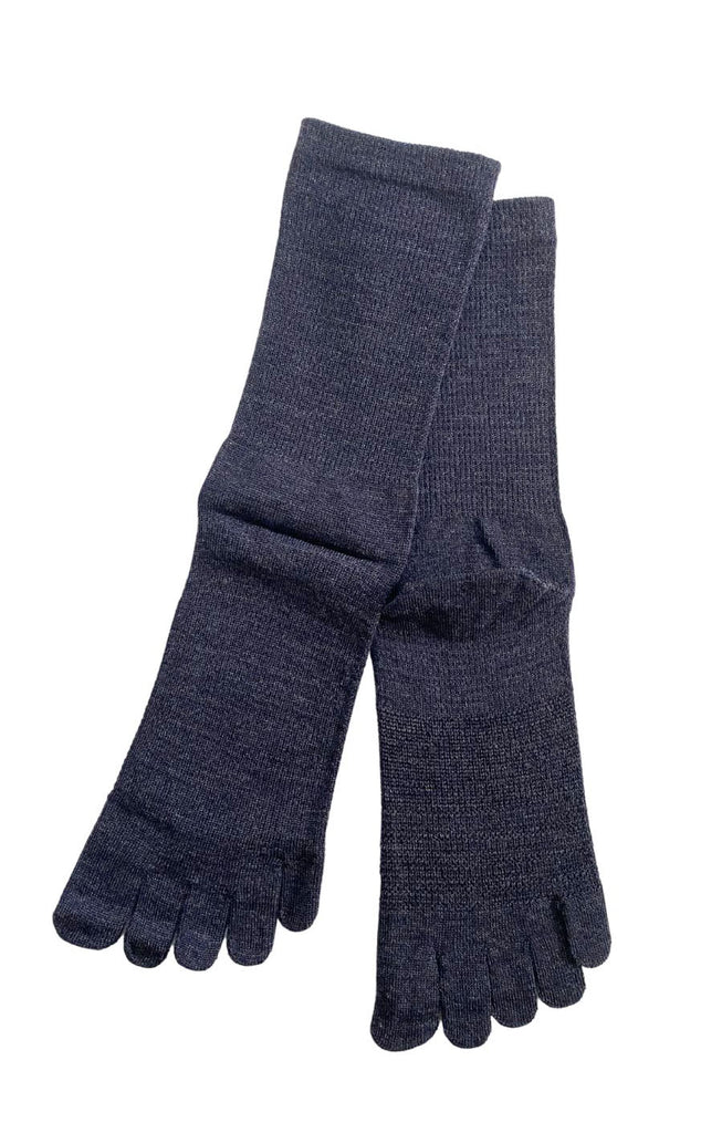 Made in Japan charcoal gray wool and silk knit five-toe socks