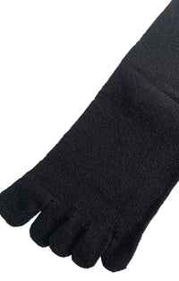 detail of recycled silk toe socks in black