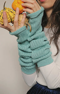 Woman n arm wearing Tabbisocks Wool Blend Ribbed Arm Warmers / Leg Warmers in Mint