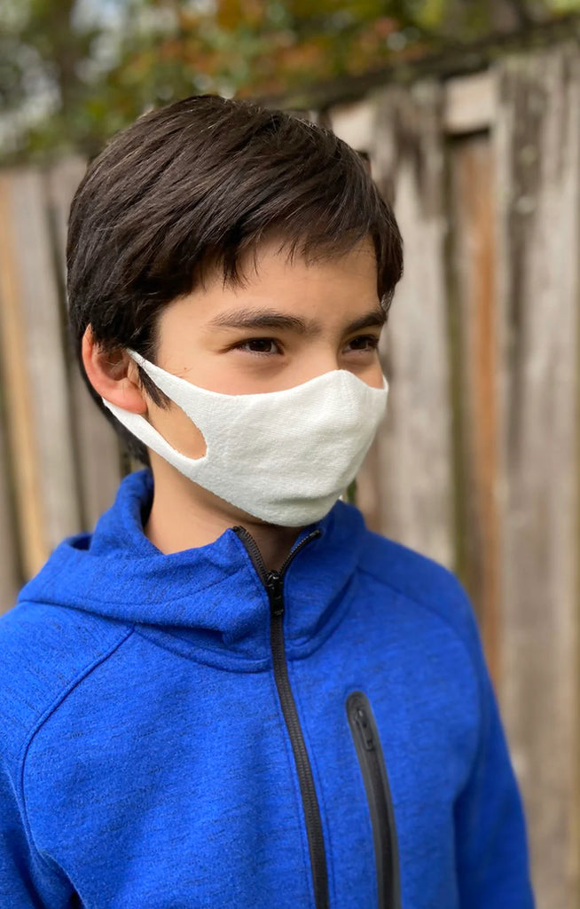Boy wearing Tabbisocks Wellness Organic Cotton Face Mask For Kid-Youth in Ivory