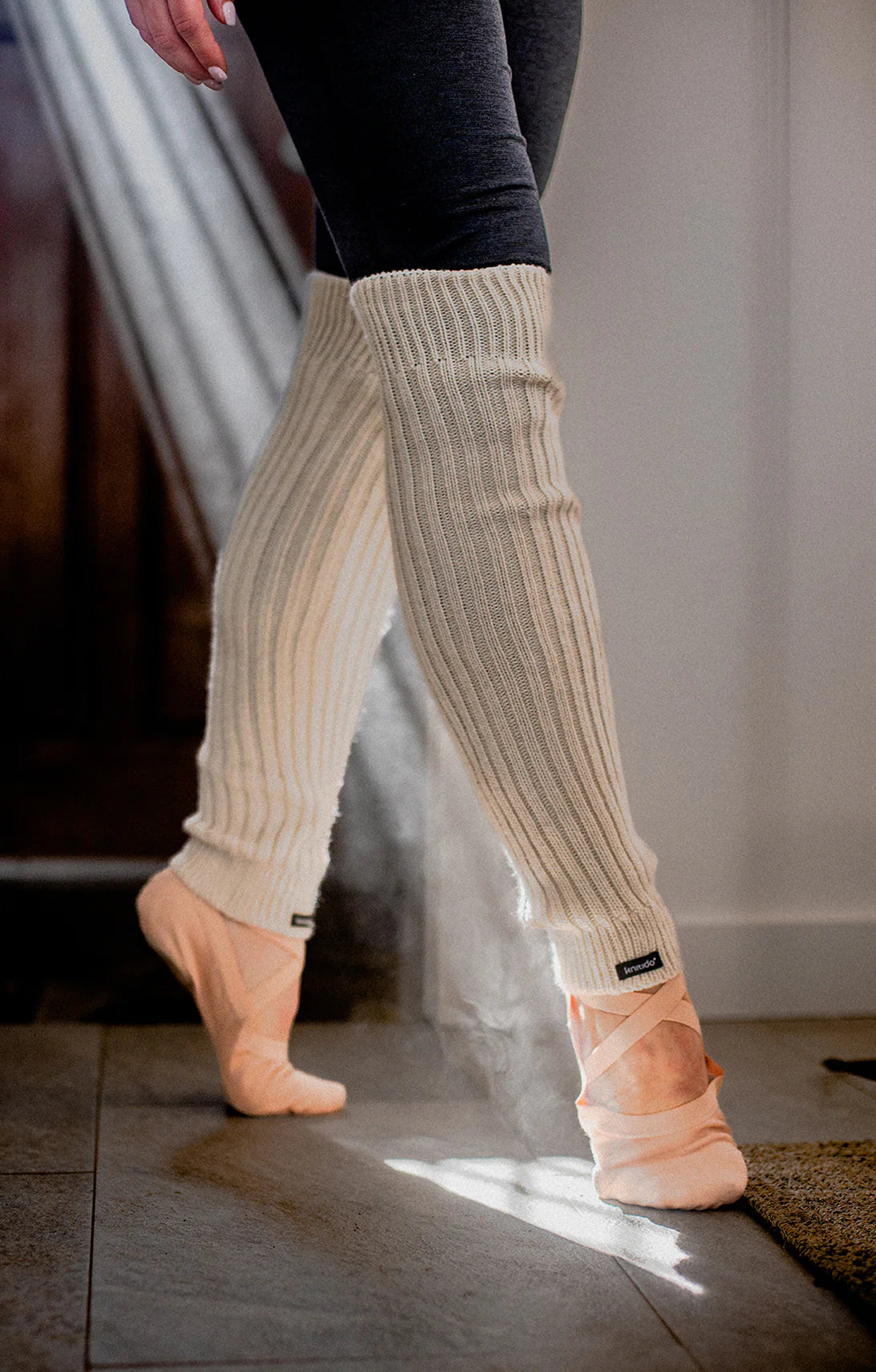 Beige top leg warmers