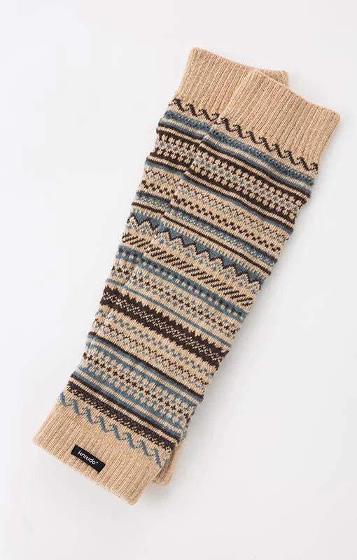 This is a picture of the brand name Knitido+ in the color BEIGE/DUSTY AQUA/MOCHA with the product name Wool Blend Fair Isle Leg Warmer
