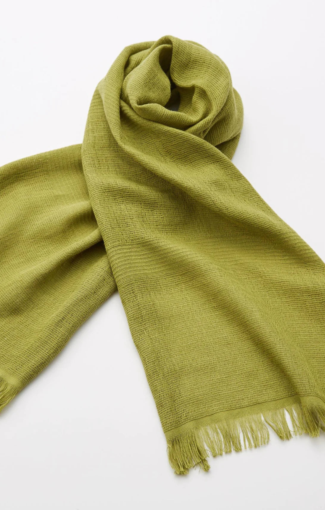 Tabbisocks' Supima Organic Cotton Scarf in Matcha color with a dull greenish tinge.