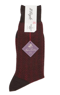 Il Regalo's Herringbone Super Extra Fine Wool Mid-Calf Socks in Brown