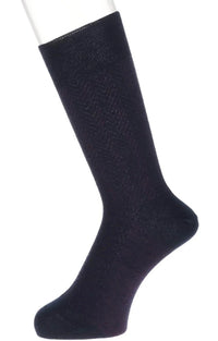 Il Regalo's Herringbone Super Extra Fine Wool Mid-Calf Socks in Navy