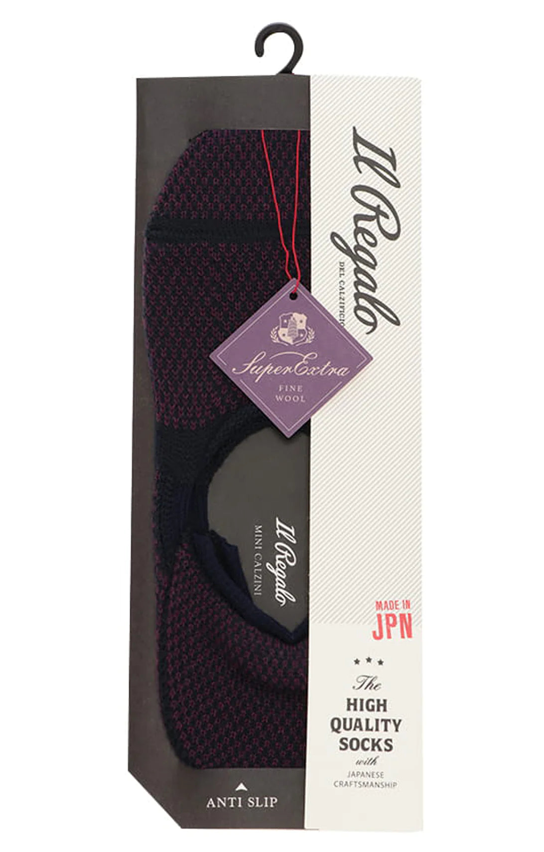 Il Regalo's Mesh Super Extra Fine Wool Liner Socks in Navy color in a package