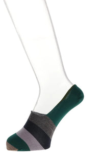 Il Regalo's Multi Stripes Super Extra Fine Wool Liner Socks in Green