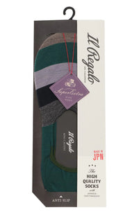 Il Regalo's Multi Stripes Super Extra Fine Wool Liner Socks in Green color in a package