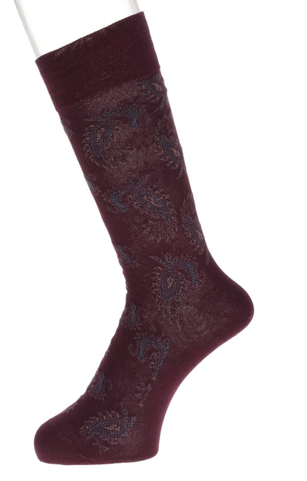 Il Regalo's Paisley Italian Cotton Mid-Calf Socks in 79-Wine2