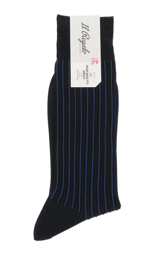 Il Regalo Pin Stripes Mid-Calf Socks in Navy/Blue