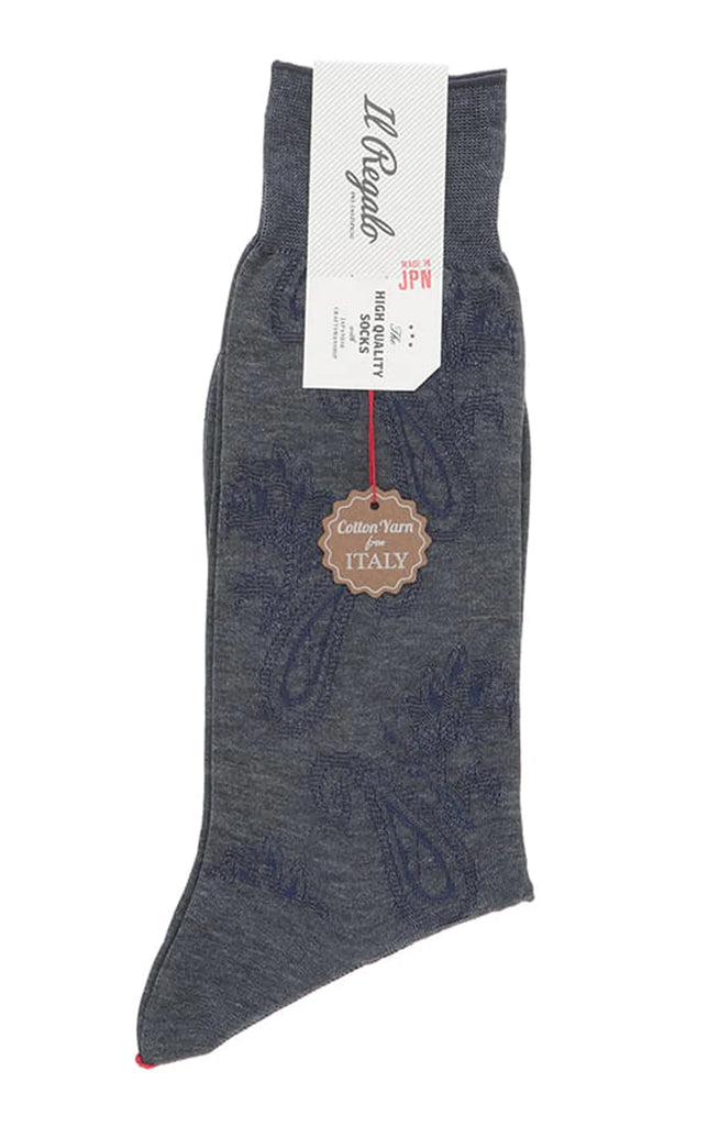Il Regalo's Shadow Paisley Mid-Calf Socks in 97-Charcoal Grey