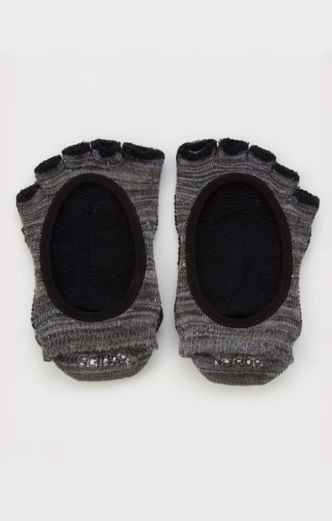 The brand name Knitido plus's HEATHER OPEN TOE FOOTIE GRIP SOCKS WITH *POWER PADS* in Dark Grey color