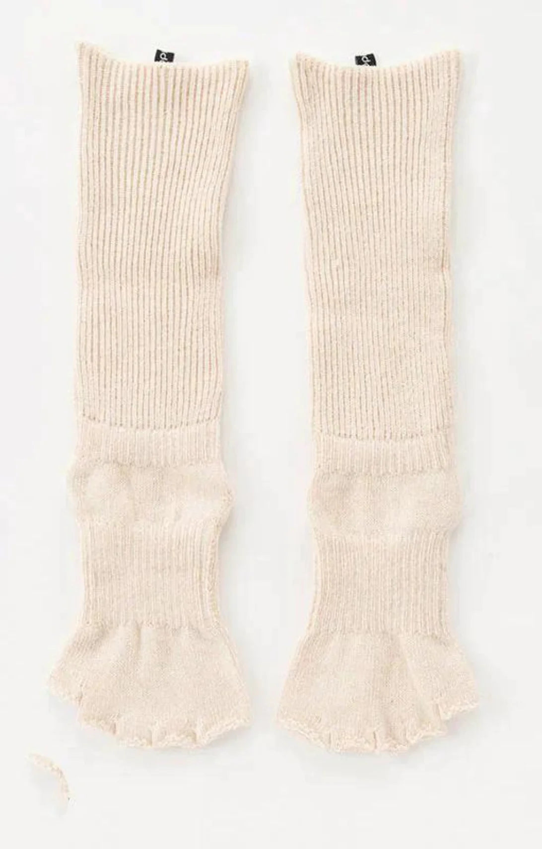 Front side of Knitido plus brand Organic Cotton Botanical Dyed Open Toe and Heel Grip Socks in ivory color