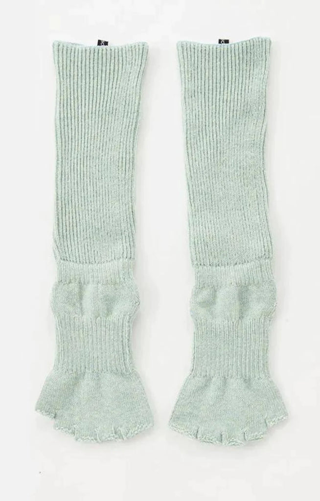 Front side of Knitido plus brand Organic Cotton Botanical Dyed Open Toe and Heel Grip Socks in mint color