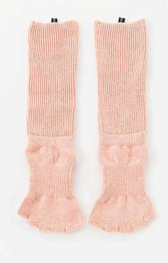 Front side of Knitido plus brand Organic Cotton Botanical Dyed Open Toe and Heel Grip Socks in pink color