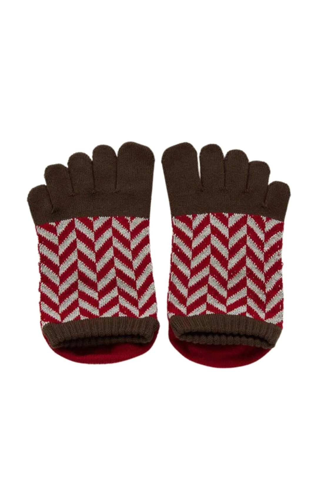 Knitido plus’s Organic Cotton Herringbone Footie Grip Toe Socks in Brown