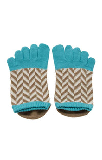 Knitido plus’s Organic Cotton Herringbone Footie Grip Toe Socks in Turquoise