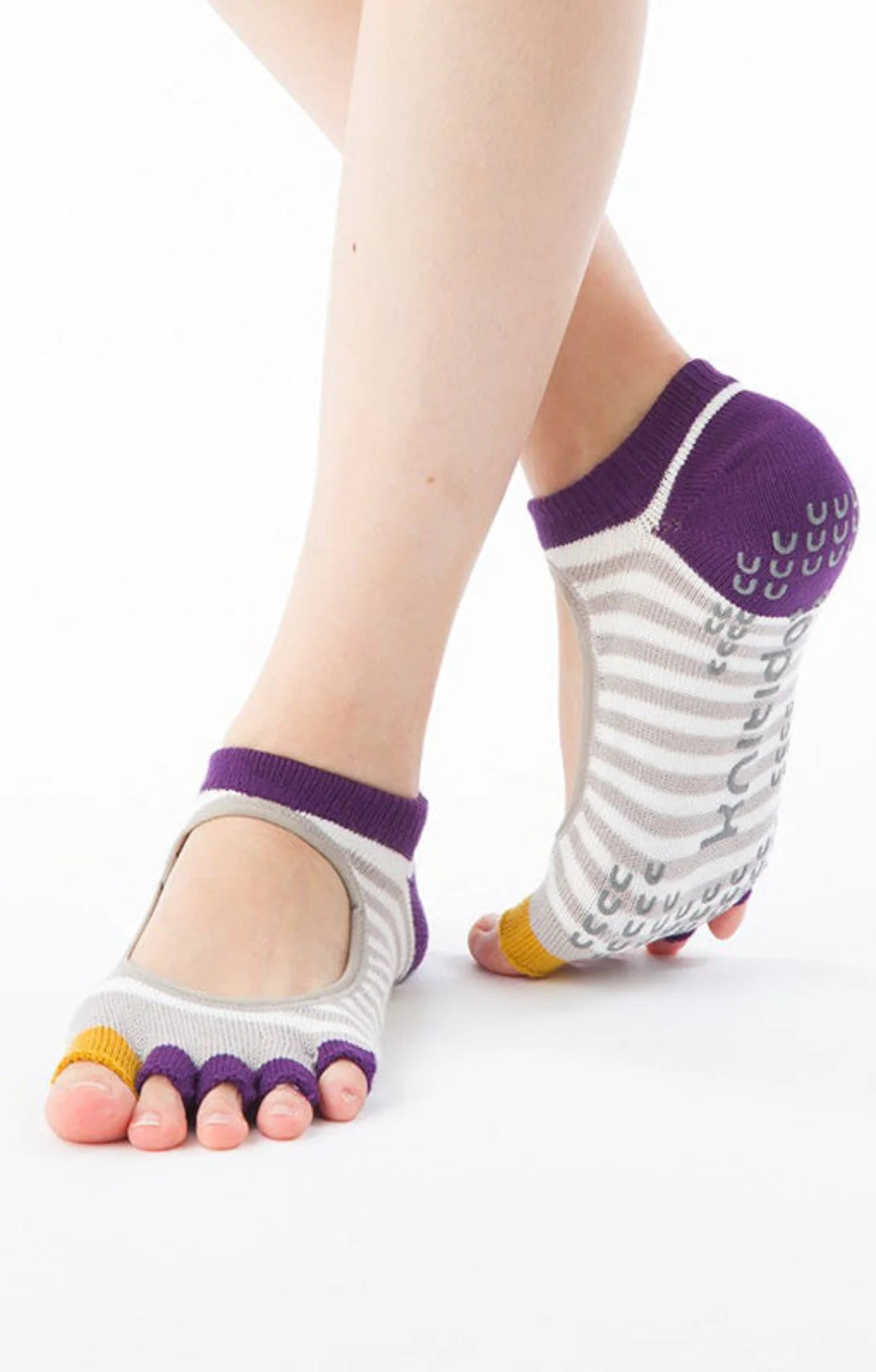 Organic Cotton Stripes Open Toe Grip Liner Socks