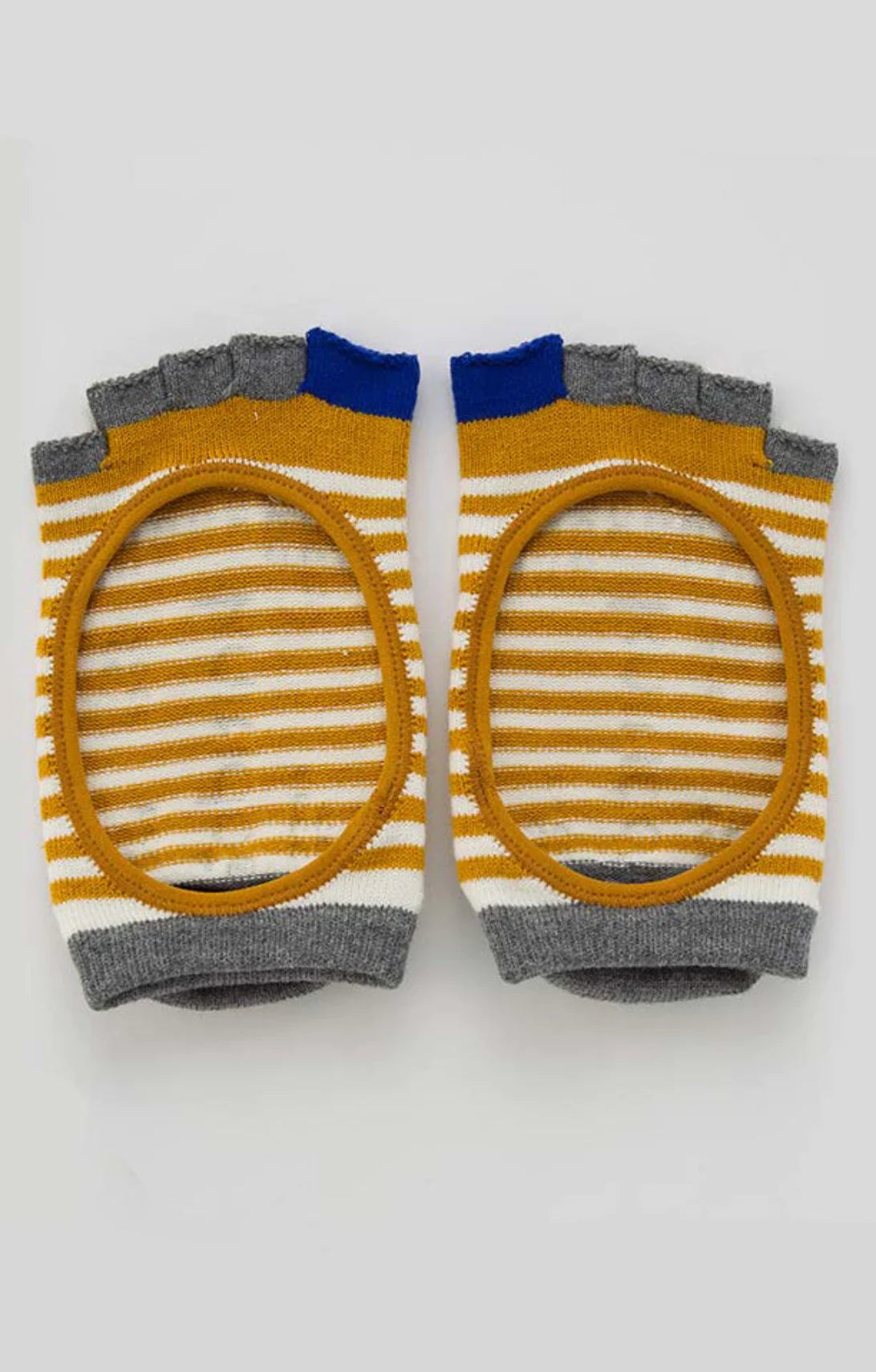 Knitted Plus’s Organic Cotton Stripes Open Toe Grip Liner Socks in mustard