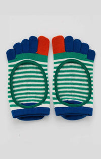 Knitted Plus’s Organic Cotton Striped Toe Liner Grip Socks in green