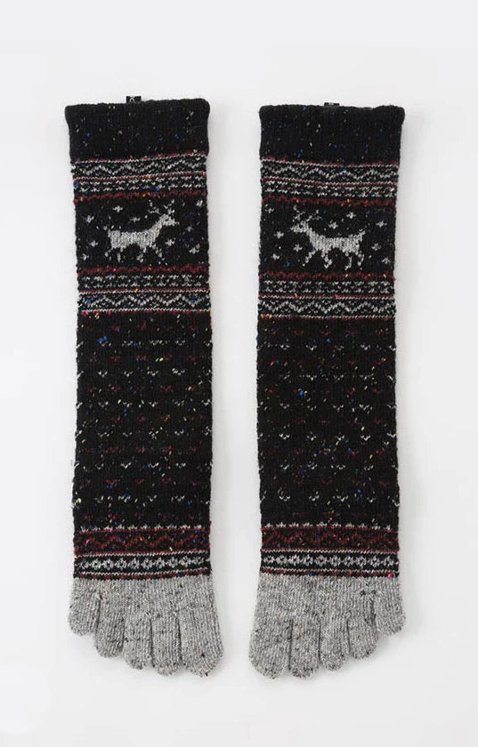 Knitido plus’s Reindeer Nordic Midcalf Wool Toe Socks in black