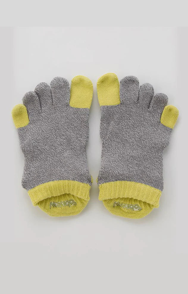 Yellow front of Two Colors Footie Grip Socks With Power Pads from Knitido plus