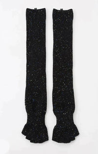 Black front view of Knitido plus brand Wool Blend Confetti Ribbed Open Toe and Heel Socks