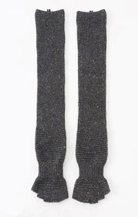 Front side view of Knitido plus brand Wool Blend Confetti Ribbed Open Toe and Heel Socks in Middle Grey