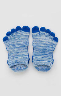 This is a picture of the brand name Knitido+ product name HEATHER FOOTIE TOE GRIP SOCKS WITH *POWER PADS* in BLUE color
