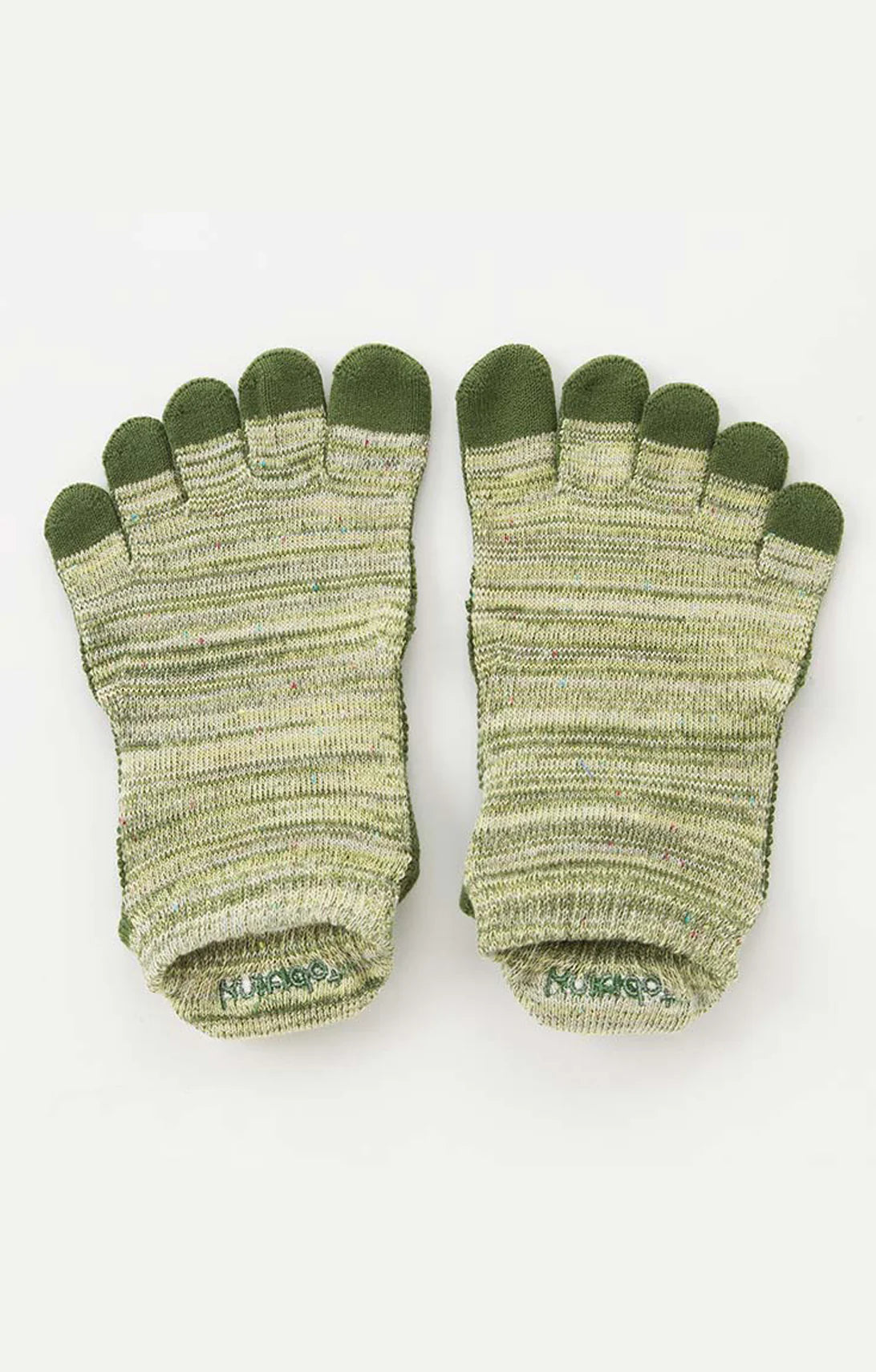 This is a picture of the brand name Knitido+ product name HEATHER FOOTIE TOE GRIP SOCKS WITH *POWER PADS* in OLIVE color