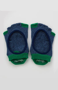 This is a picture of the product name TWO COLORS OPEN GRIP TOE FOOTIE *POWER PADS* SOCKS in NAVY color from the brand name Knitido+