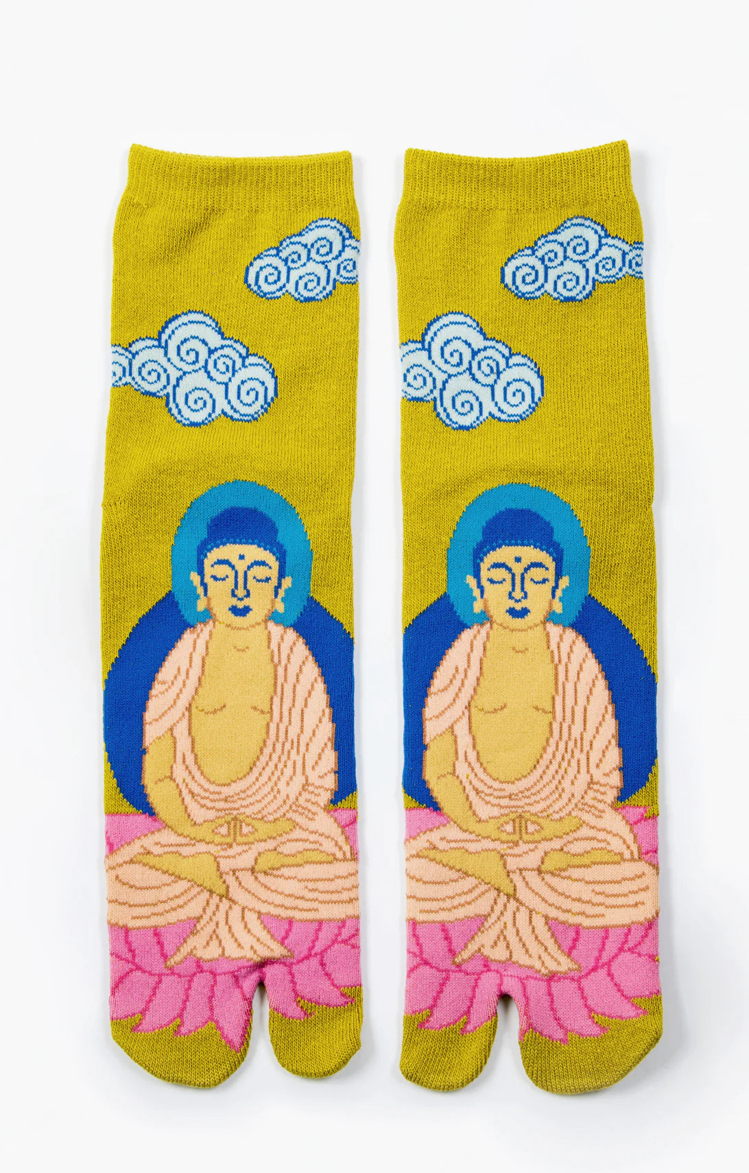 This is a picture of NINJA SOCKS product name Buddha Tabi Toe Socks Yellow
