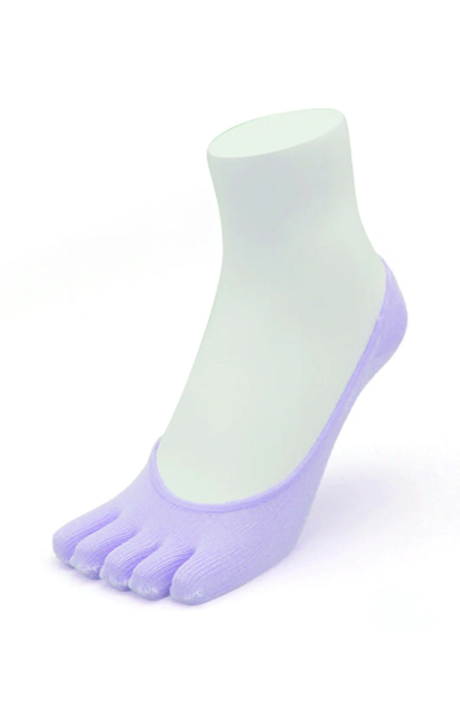 Wearing Silkdays Washable Silk Toe No Show Liner Socks in Purple