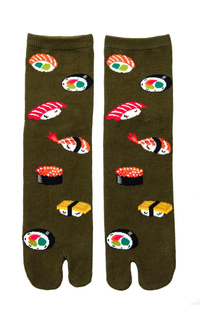 This is a photo of Socks Up's product name SUSHI TABI TOE SOCKS Olive color