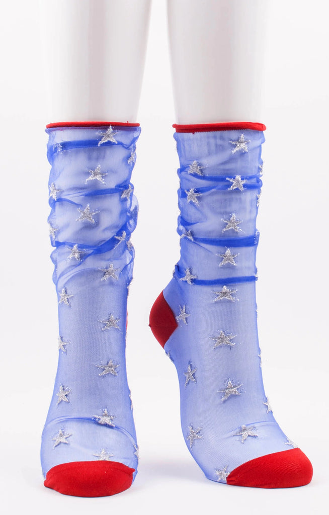 Here is a picture of Tabbisocks' product name AMERICAN STAR TULLE CLEAR SOCKS blue