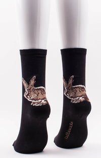 This is a photo of Tabbisocks' product name Animal Rescue Pairs "Bunny Rabbit" Socks Black