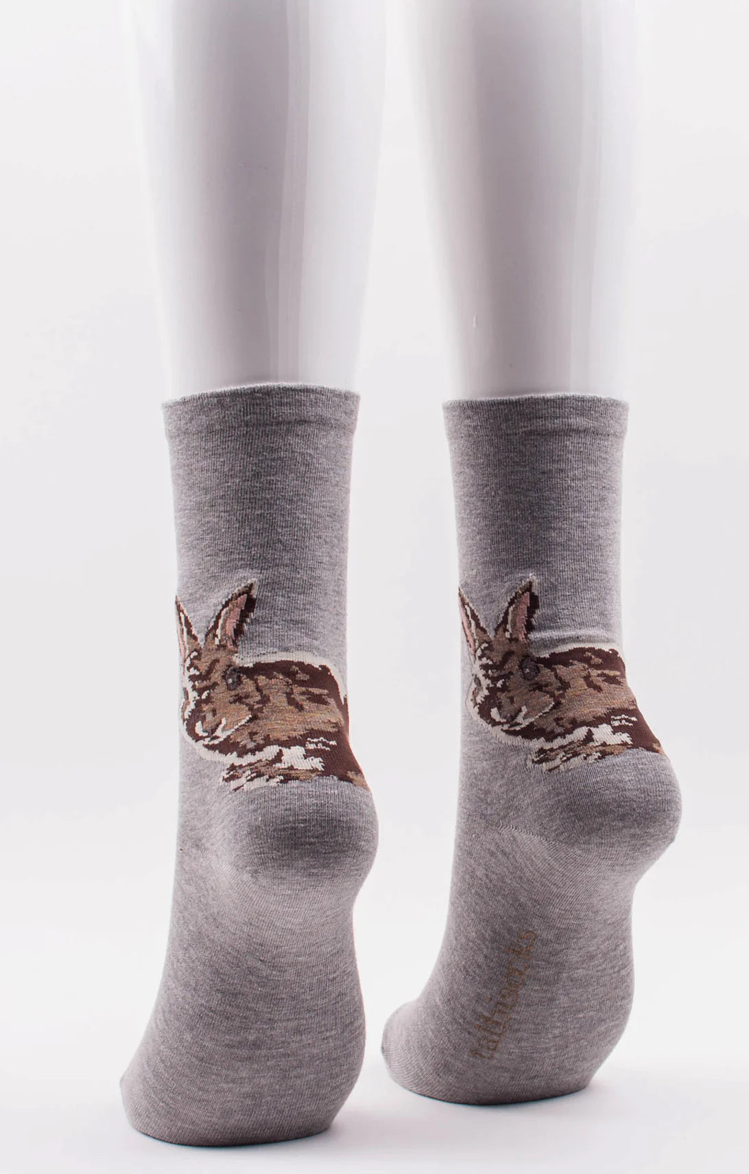 This is a photo of Tabbisocks' product name Animal Rescue Pairs "Bunny Rabbit" Socks Grey