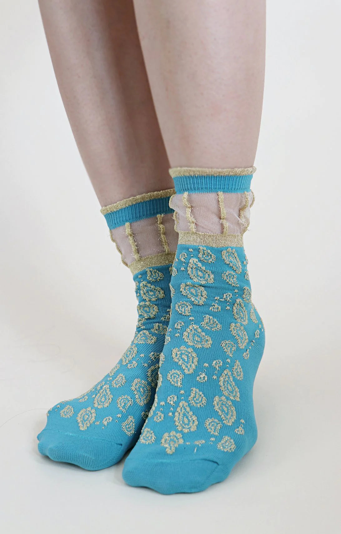 Tabbisocks Golden Paisley Sheer Socks, light blue-ish PELORUS color