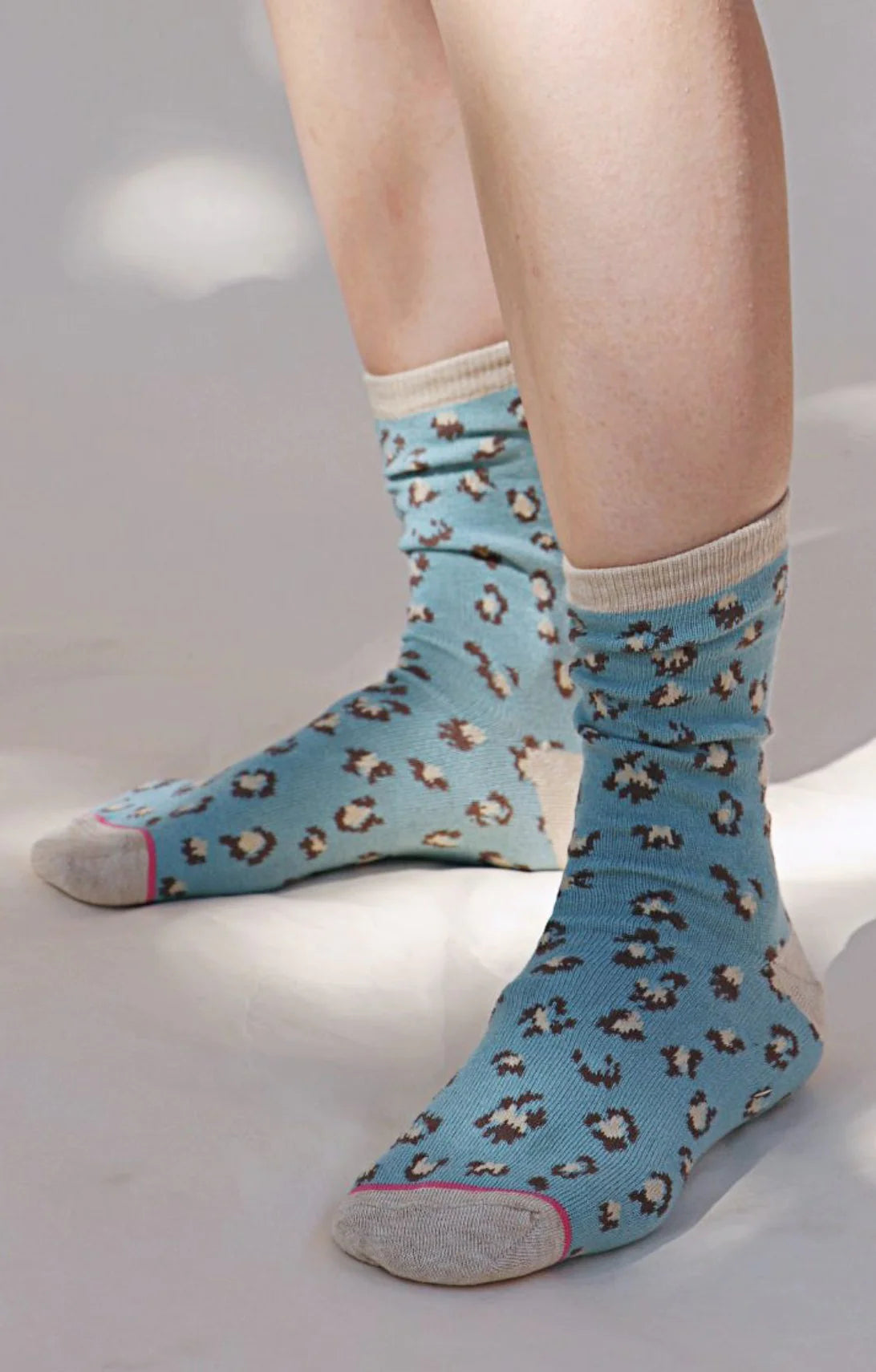 MINT colored socks named Leopard Animal Organic Cotton Crew Socks by Tabbisocks