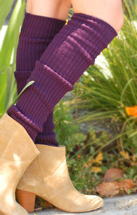 This is a leg shot of a woman outside wearing Tabbisocks' product name Scrunchy Over The Knee Lounge Wool Blend Socks