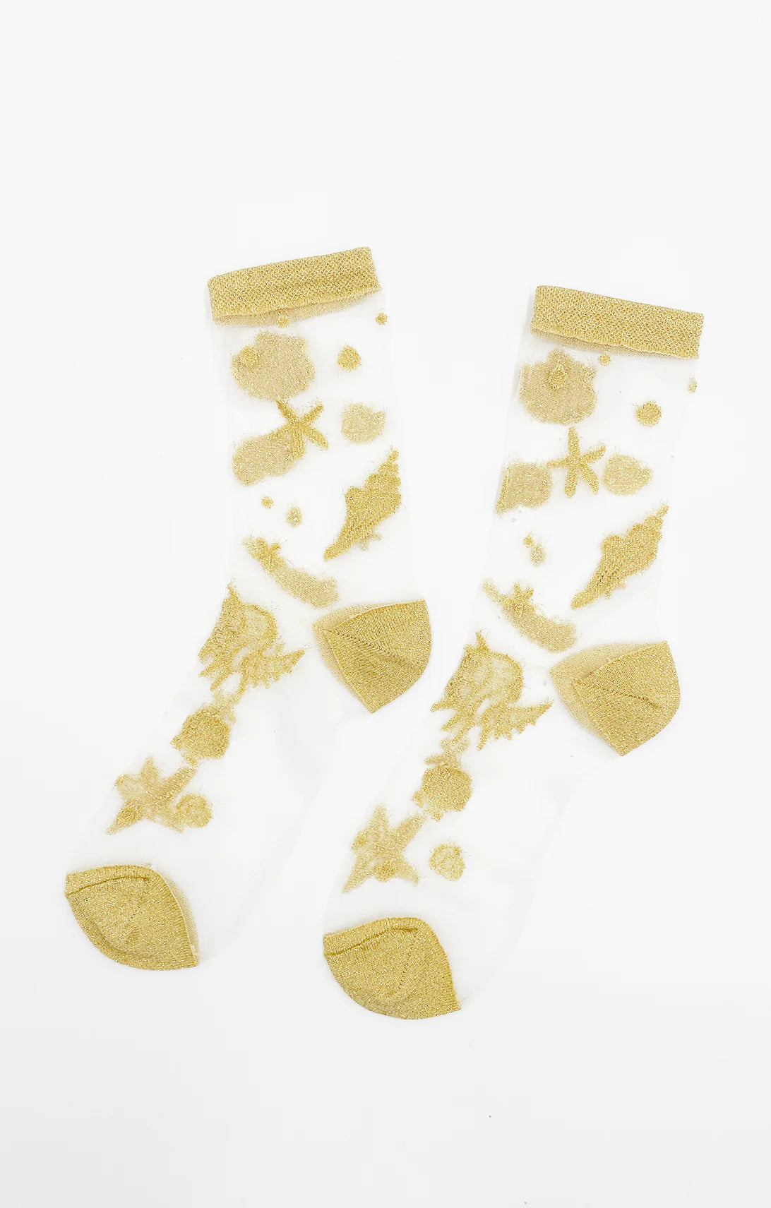Tabbisocks' Shimmery Gold Seashell Clear Sheer Socks, which are GOLD SHIMMERY in color