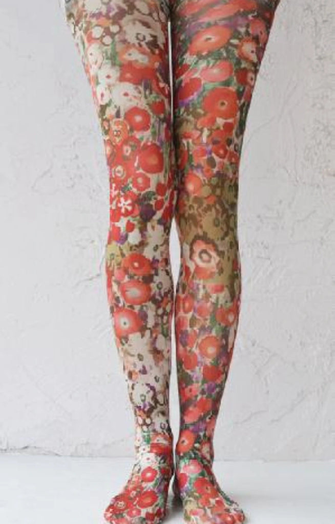 Orange color of a product called Bouquet Beauty Printed Art Tights by Tabbisocks
